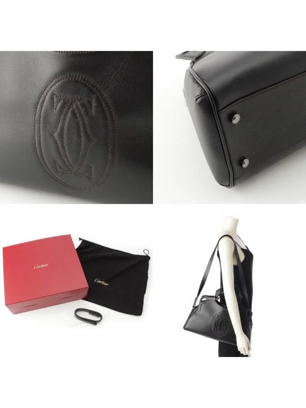 Cartier Marcello de Cartier Leather 2-Way Handbag Black